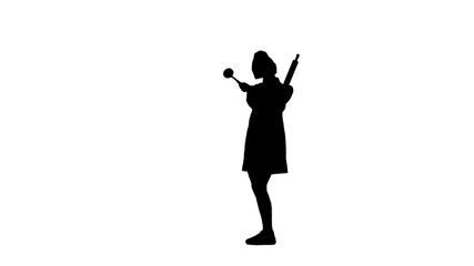Fototapeta na wymiar Black silhouette of chef crossing arms holding rolling pin and ladle.