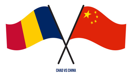 Chad and China Flags Crossed And Waving Flat Style. Official Proportion. Correct Colors