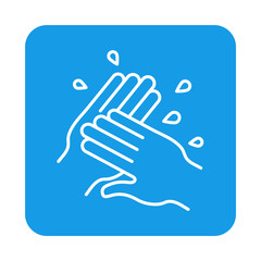 Higiene de manos. Icono plano lineal lavarse las manos en cuadrado color azul 