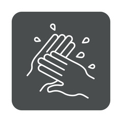 Fototapeta premium Higiene de manos. Icono plano lineal lavarse las manos en cuadrado color gris