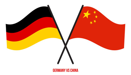 Germany and China Flags Crossed And Waving Flat Style. Official Proportion. Correct Colors