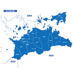 香川県地図 シンプル青 市区町村