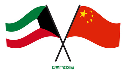 Kuwait and China Flags Crossed And Waving Flat Style. Official Proportion. Correct Colors