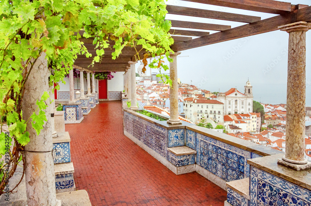 Wall mural lisbon. portugal. beautiful view of the city, a tourist route along the famous alfama district. mira