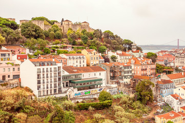 Fototapeta na wymiar Panoramic view of Lisbon with Sao Jorge Castle, Portugal.