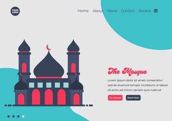 Landing page template of Mosque illustration. Modern flat design concept of web page design for website and mobile website. Easy to edit and customize. Vector illustration. Flat design style
