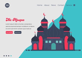 Landing page template of Mosque illustration. Modern flat design concept of web page design for website and mobile website. Easy to edit and customize. Vector illustration. Flat design style