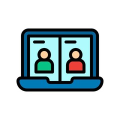 telework or telecommuting related people chating on laptop screen vector with editable stroke,