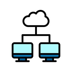 telework or telecommuting related computers connect with cloud server vector with editable stroke,