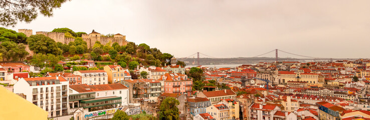 Panoramic view of Lisbon  with Sao Jorge Castle, Portugal.