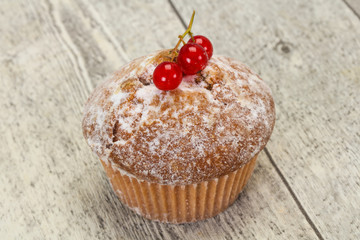 Sweet tasty muffin with red currants