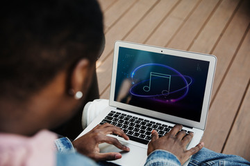 Fototapeta premium Man streaming music online