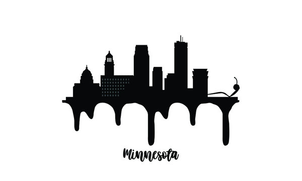 Minnesota black skyline silhouette vector illustration on white background with dripping ink effect.