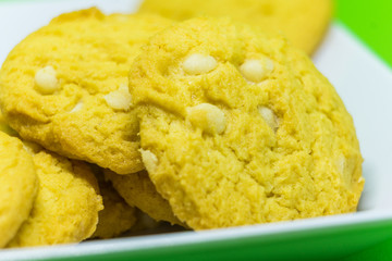 close up of vanilla cookies.