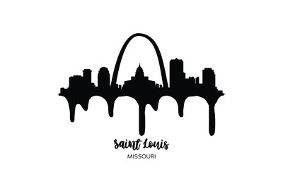 Saint Louis Missouri black skyline silhouette vector illustration on white background with dripping ink effect. - obrazy, fototapety, plakaty