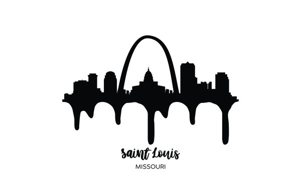 Saint Louis Missouri black skyline silhouette vector illustration on white background with dripping ink effect.
