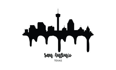 San Antonio Texas USA black skyline silhouette vector illustration on white background with dripping ink effect.