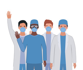 Men doctors with uniforms and masks vector design