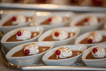 Colorful and Decorative Desserts And Pastry with fruits, mousse, biscuits Served On A Wedding Party