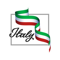 Italy patriotic concept with Italian flag color ribbon, hand drawn font I love and calligraphy for travel poster, traditional national holiday banner, patriotic affection, country logo, made in Italy