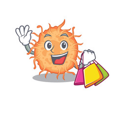 Rich and famous bacteria endospore cartoon character holding shopping bags