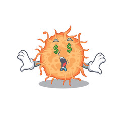 Rich cartoon character design of bacteria endospore with money eyes