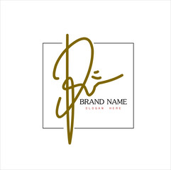 Signature logo, initial signature with frame, brand and white background