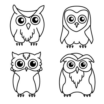 Coloring book: set of 4 cute owls