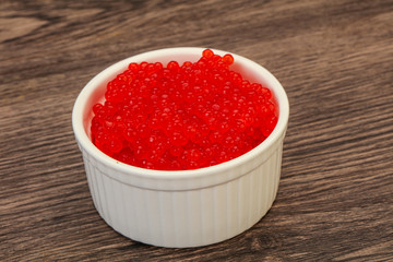 Red salmon caviar in the bowl
