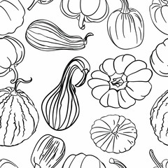 
Linear pattern of pumpkins on a seamless pattern. Vector illustration.