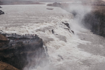 Amazing Gullfoss waterfall view in the canyon of the Hvita river, Iceland