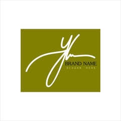 Signature logo, initial "Y" signature with frame, brand and white background