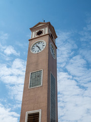 Nakorn Phanom, Thailand - Nov 18th, 2019: Vietnamese Clock Tower at the walking street of Nakhon Phanom