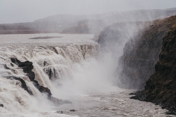 Amazing Gullfoss waterfall view in the canyon of the Hvita river, Iceland