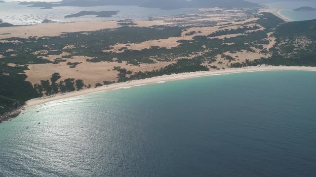 Aerial of Na Beach at Dam Mon Peninsula, Van Phong Bay, Van Ninh, Khanh Hoa. is beautiful with its 10km untouched wilderness white sandy beach, crystal clear water, near most eastern point of Vietnam