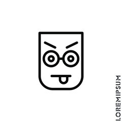 Mocking teasing and angry. showing tongue and frowning eyebrows Emoticon Icon Vector Illustration. Outline Style. 