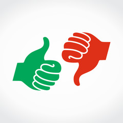 Cool Simple Thumbs Up. Simple Thumbs down. Art Cartoon vector flat template.