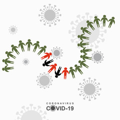 Infection in society with a coronavirus. Warning biological hazard risk banner. Coronavirus COVID-19. Vector information illustration.
