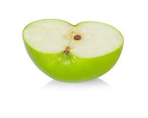 Half green apple isolated on white background.