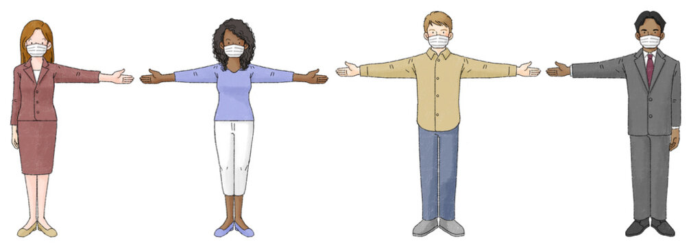 social distancing (COVID-19 Illustration of people keeping a distance to prevent the spread of coronavirus) 