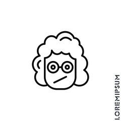 Sad and Confused Emoticon girl, woman Icon Vector Illustration. Outline Style. 