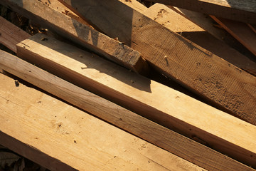 Pile of wood logs for build Furniture production,sew natural wood scraps, ready to recycle and reuse process in improved waste management under efficient sustainable approach to save environment