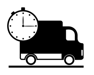 Logo, emblem of the delivery service. Truck icon with timer