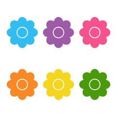 Set of cute flat icon flower icons in silhouette isolated on white. cartoon style