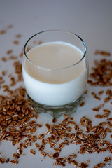 oatmeal and milk in glass container