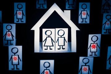 Fototapeta premium Stay home and be safe, quarantine and self-isolation, healthy people at home and sick outside, dangerous on the street, the spread of the virus. Coronavirus concept.