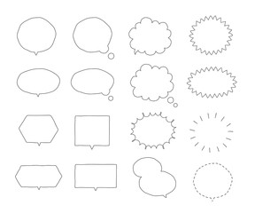 シンプルでおしゃれな白黒の吹き出し、線、ベクター