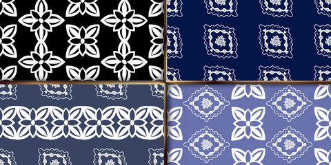 Fototapeta premium Set seamless simple ornate pattern. Vintage wallpaper in the damask baroque style. Vector surface design