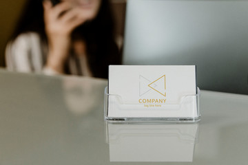 Company card at a reception desk