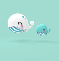 3d rendering illustration of kawaii whale, narwal in the sea. Cute cartoon character whale and vaquita © beingeniusloci